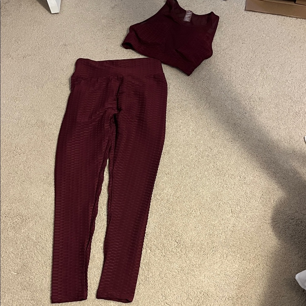 Society Burgundy Textured Leggings and Top Set